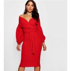 Red Bardot Pencil Dress